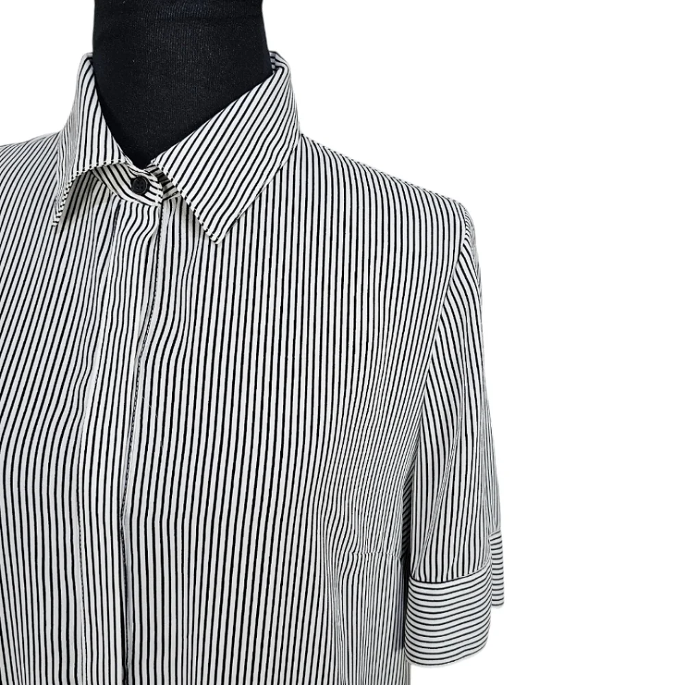 Bailey44 Dress Sz Small Desperado Striped Crepe Drawstring Waist White Black